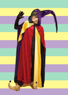 Multi-Colored Hooded Jester Mardi Gras Cape