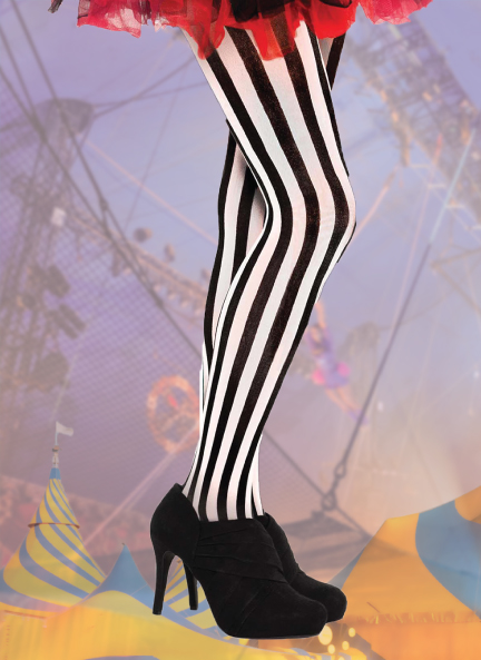 Ladies Black and White Vertical Striped Jester Tights