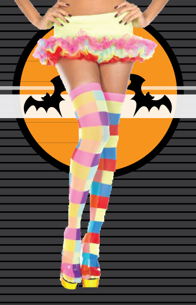 Womens Neon Rectangle Pattern Thigh High Stockings