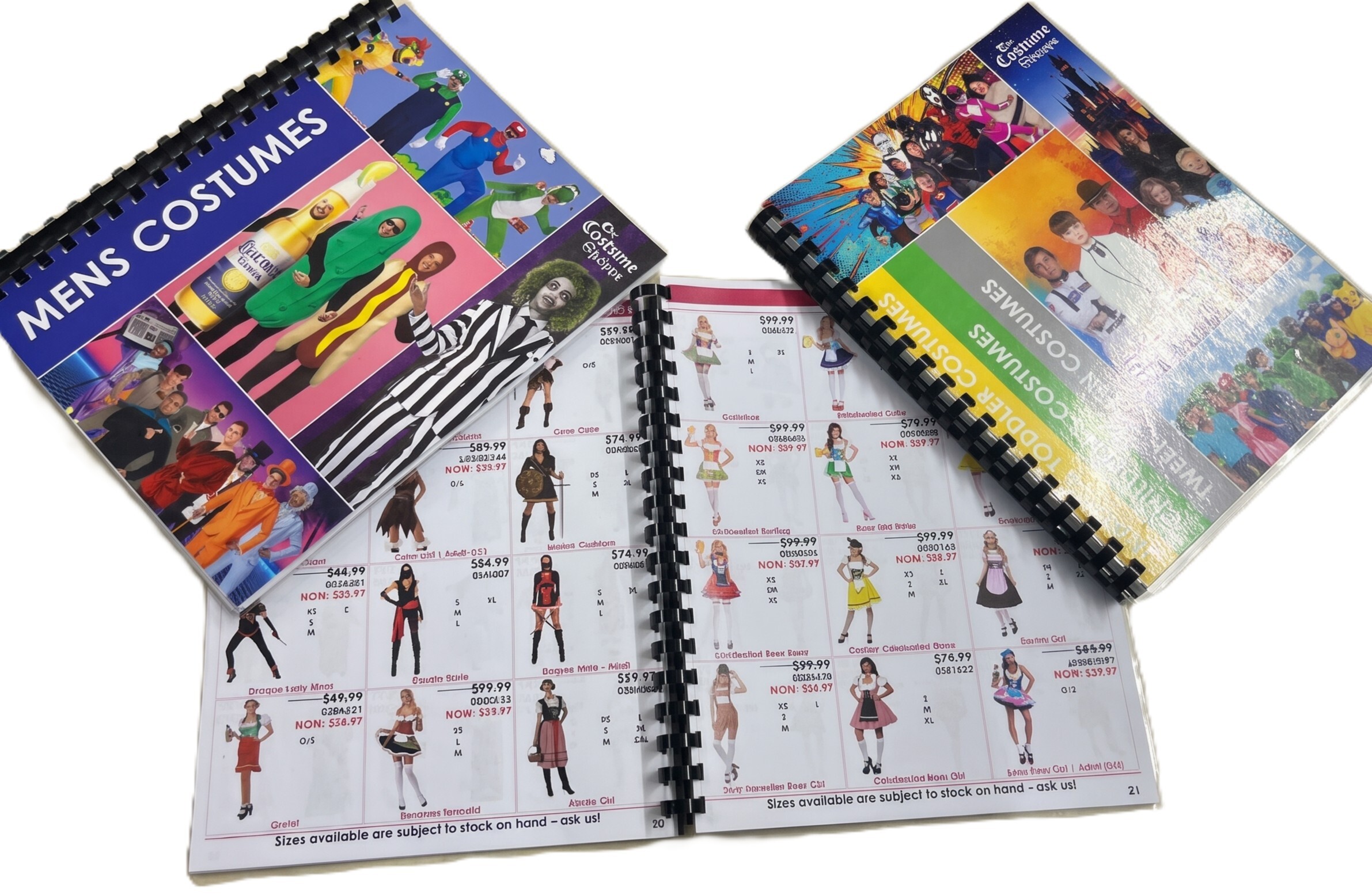 In-store costume catalogues for men, women, kids and toddlers at The Costume Shoppe on Blackfoot Trail SE in Calgary